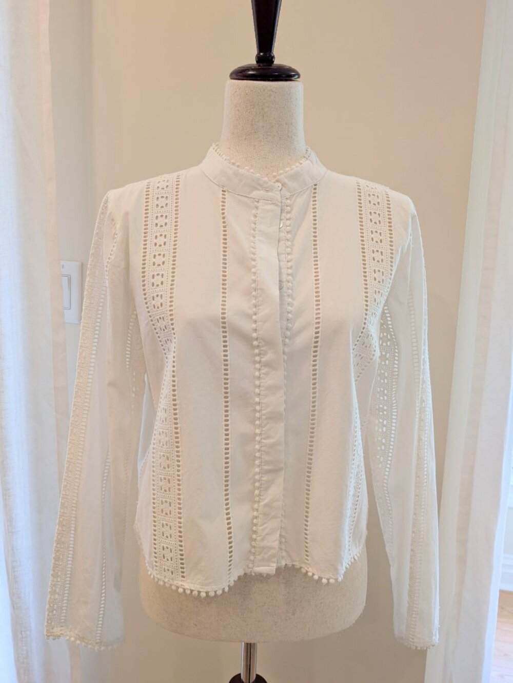 Industry Republic Mandarin Collar Eyelet Embroidered Blouse - Picture 2 of 4